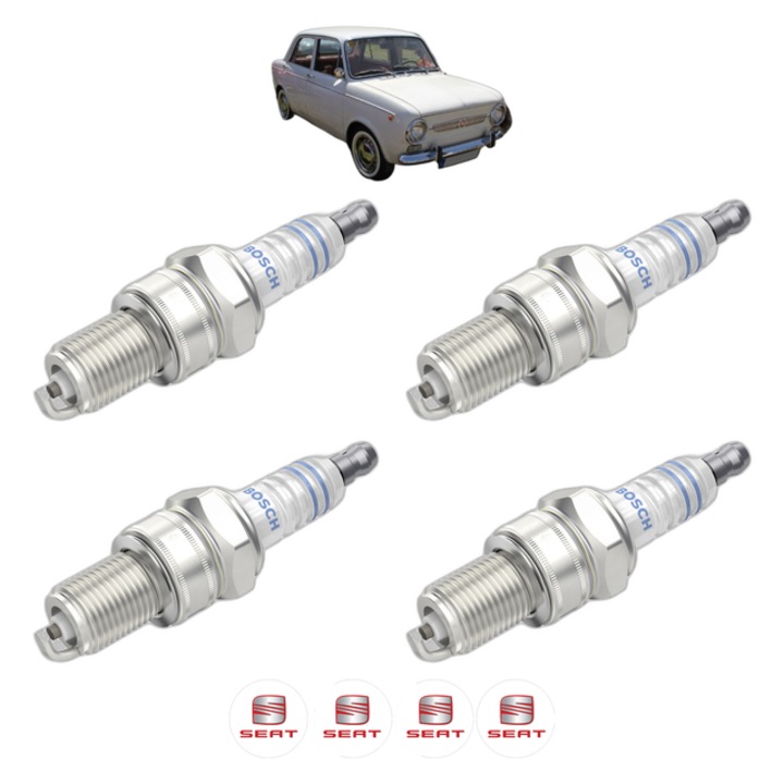 Set 4 Bujii Scanteie SEAT 850 (100GD) 0.9 34 CP din 1972 - 1975, bujie motor, Bosch, 4x Stickere auto cu SEAT