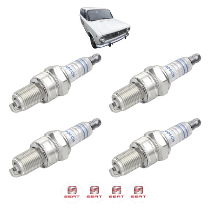 Set 4 Bujii Scanteie SEAT 124 Estate (124A) LS1200 65 CP din 1970 - 1976, bujie motor, Bosch, 4x Stickere auto cu SEAT