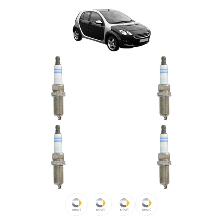 Set 4 Bujii Scanteie SMART FORFOUR (454) 1.5 (454.032) 122 CP din 2004 - 2006, bujie motor, Bosch, 4x Stickere auto cu SMART