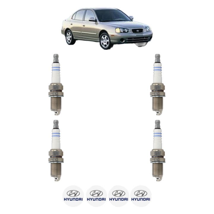 Set 4 Bujii Scanteie HYUNDAI ELANTRA III Saloon (XD) 1.6 107 CP din 2000 - 2006, bujie motor, Bosch, 4x Stickere auto cu HYUNDAI