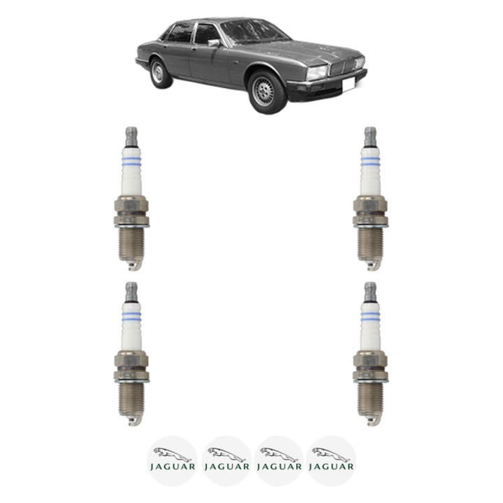 Set 4 Bujii Scanteie JAGUAR XJ (XJ40, XJ81) 6 3.6 212 CP din 1986 - 1989, bujie motor, Bosch, 4x Stickere auto cu JAGUAR