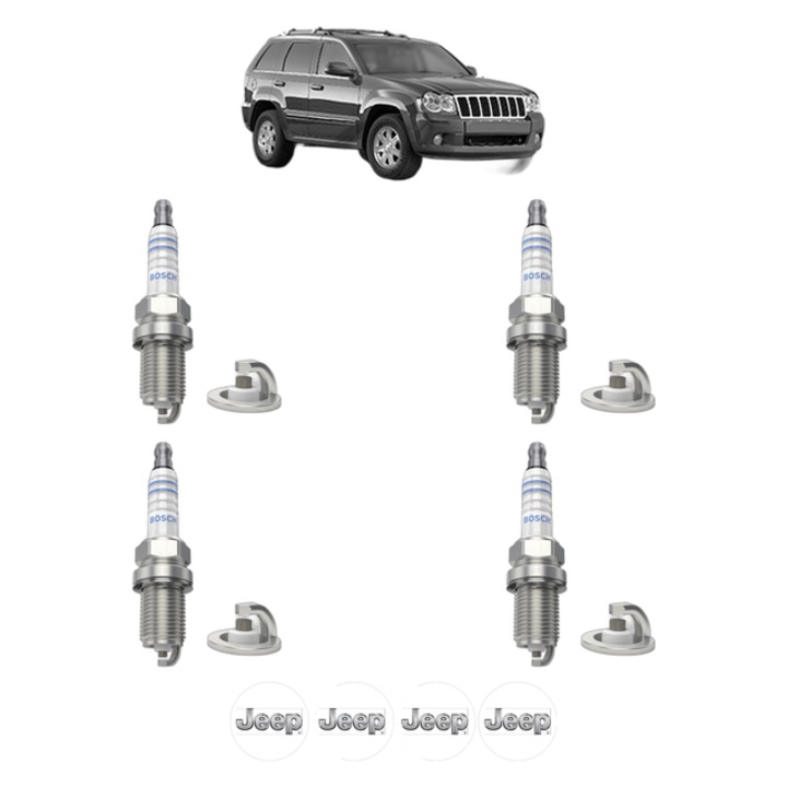 Set 4 Bujii Scanteie JEEP GRAND CHEROKEE III (WH, WK) 4.7 V8 4x4 227 CP din 2007 - 2010, bujie motor, Bosch, 4x Stickere auto cu JEEP