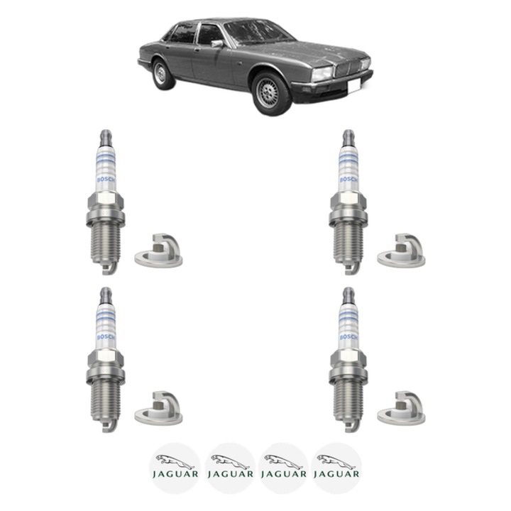 Set 4 Bujii Scanteie JAGUAR XJ (XJ40, XJ81) 6 3.6 197 CP din 1986 - 1989, bujie motor, Bosch, 4x Stickere auto cu JAGUAR