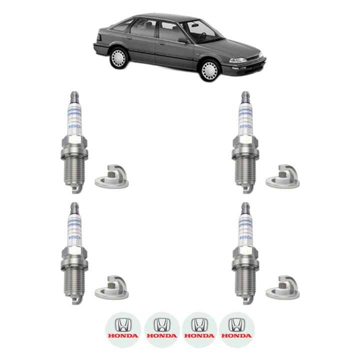 Set 4 Bujii Scanteie HONDA CONCERTO (HW, MA) 1.6 i 16V 112 CP din 1989 - 1995, bujie motor, Bosch, 4x Stickere auto cu HONDA