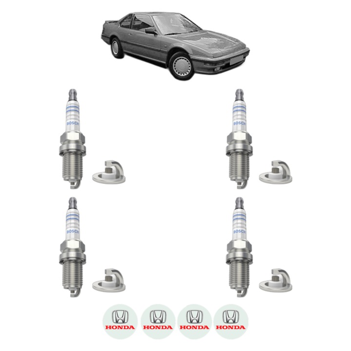 Set 4 Bujii Scanteie HONDA PRELUDE III (BA) 2.0 i EX 16V Cat (BA4) 137 CP din 1987 - 1992, bujie motor, Bosch, 4x Stickere auto cu HONDA