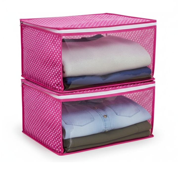 Set 2 huse mici Syamag, organizare imbracaminte, roz, 35x30x20 cm