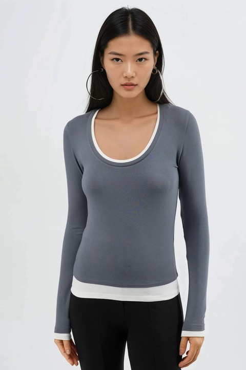 Bluza dama, Busem, maneca lunga, gri carbune, jerseu