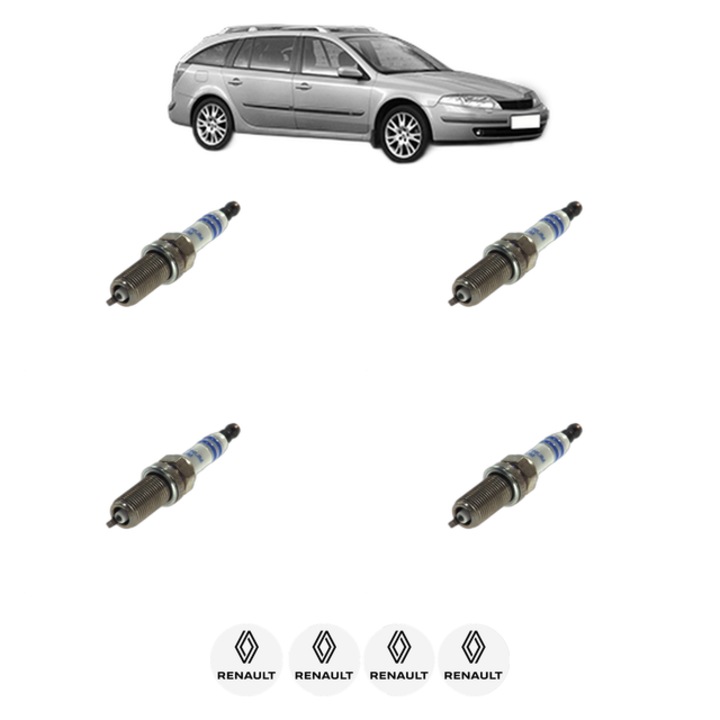 Set 4 Bujii Scanteie RENAULT LAGUNA II Grandtour (KG0/1_) 3.0 V6 24V (KG0D, KG01) 207 CP din 2001 - 2007, bujie motor, Bosch, 4x Stickere auto cu RENAULT