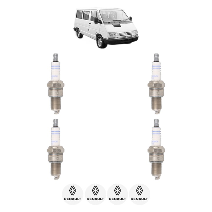 Set 4 Bujii Scanteie RENAULT TRAFIC Bus (T_, P_, V_) 1.6 65 CP din 1984 - 1986, bujie motor, Bosch, 4x Stickere auto cu RENAULT
