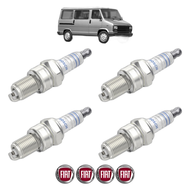Set 4 Bujii Scanteie FIAT DUCATO Panorama (280_) 2.0 75 CP din 1986 - 1990, bujie motor, Bosch, 4x Stickere auto cu FIAT