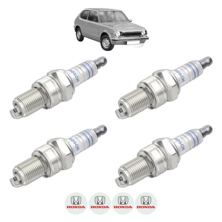 Set 4 Bujii Scanteie HONDA CIVIC I Hatchback (SB) 1200 (SB2) 60 CP din 1977 - 1980, bujie motor, Bosch, 4x Stickere auto cu HONDA