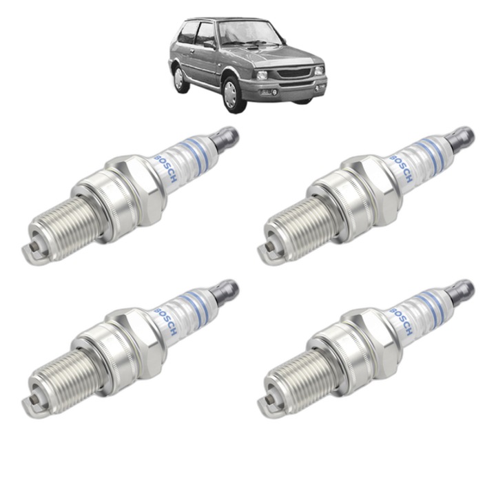 Set 4 Bujii Scanteie INNOCENTI KORAL 55 55 CP din 1990 - 1992, bujie motor, Bosch, 4x Stickere auto cu INNOCENTI