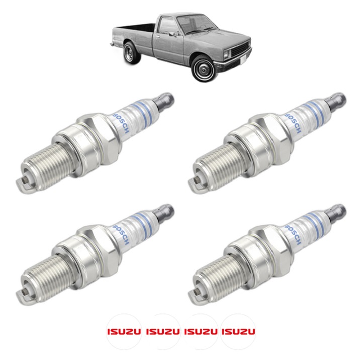 Set 4 Bujii Scanteie ISUZU CAMPO (KB) 2.0 (KB28) 79 CP din 1985 - 1988, bujie motor, Bosch, 4x Stickere auto cu ISUZU