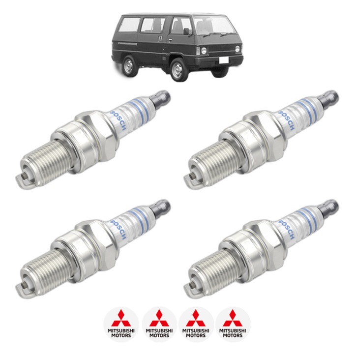 Set 4 Bujii Scanteie MITSUBISHI L 300 / DELICA II Bus (L03_P/G, L0_2P) 1.8 4WD (L035G) 82 CP din 1984 - 1987, bujie motor, Bosch, 4x Stickere auto cu MITSUBISHI