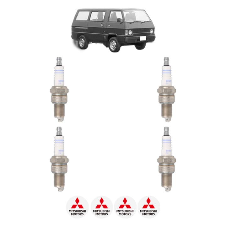Set 4 Bujii Scanteie MITSUBISHI L 300 / DELICA II Bus (L03_P/G, L0_2P) 2.0 4WD (L037G) 88 CP din 1986 - 1987, bujie motor, Bosch, 4x Stickere auto cu MITSUBISHI