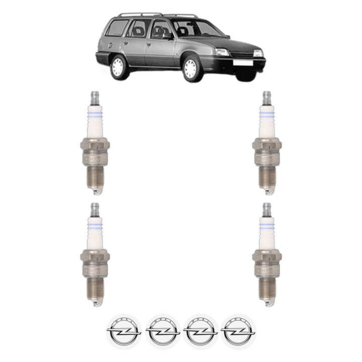 Set 4 Bujii Scanteie OPEL KADETT E Estate (T85) 1.6 S (C15, C35, D35, D15) 90 CP din 1984 - 1986, bujie motor, Bosch, 4x Stickere auto cu OPEL