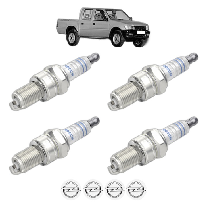 Set 4 Bujii Scanteie OPEL CAMPO (TF0, TF1) 2.3 4x4 (TFS16) 98 CP din 1994 - 1996, bujie motor, Bosch, 4x Stickere auto cu OPEL