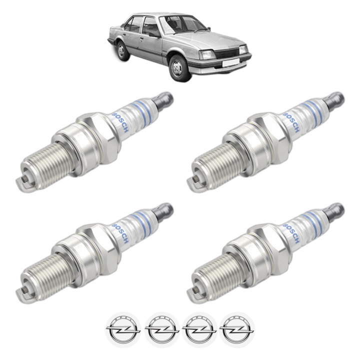 Set 4 Bujii Scanteie OPEL ASCONA C (J82) 1.6 (F11, M11, F68, M68) 75 CP din 1981 - 1987, bujie motor, Bosch, 4x Stickere auto cu OPEL