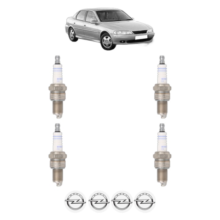 Set 4 Bujii Scanteie OPEL VECTRA B (J96) 2.0 i (F19) 112 CP din 1995 - 2002, bujie motor, Bosch, 4x Stickere auto cu OPEL