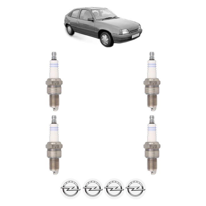 Set 4 Bujii Scanteie OPEL KADETT E Hatchback (T85) 1.2 (C08, C48, D08, D48) 55 CP din 1984 - 1986, bujie motor, Bosch, 4x Stickere auto cu OPEL