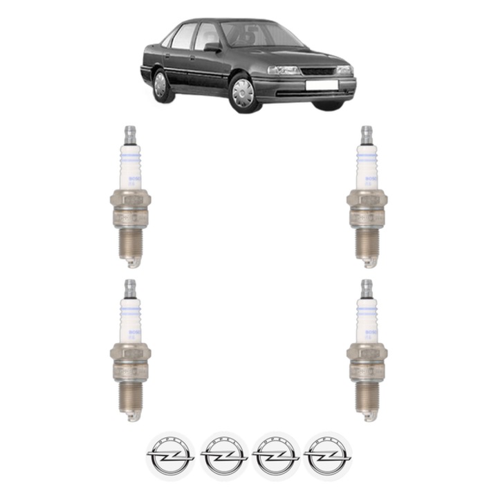 Set 4 Bujii Scanteie OPEL VECTRA A (J89) 2.0 (F19, M19) 100 CP din 1988 - 1989, bujie motor, Bosch, 4x Stickere auto cu OPEL