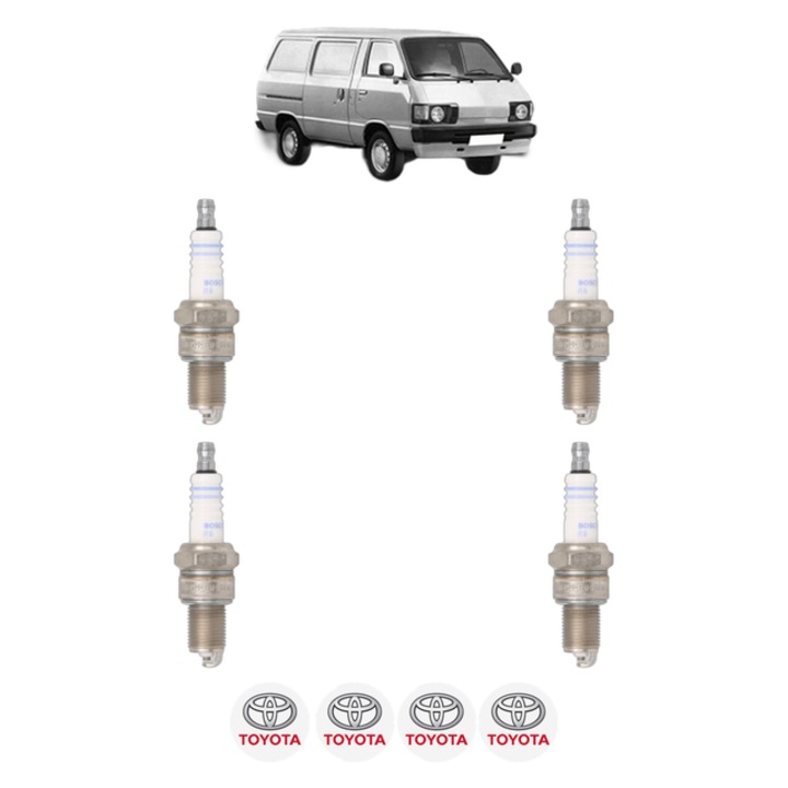Set 4 Bujii Scanteie TOYOTA LITEACE Van (_M3_, _M4_) 1.5 (KM31_V, KM36_V, KM31RV, KM36RV) 69 CP din 1986 - 1991, bujie motor, Bosch, 4x Stickere auto cu TOYOTA