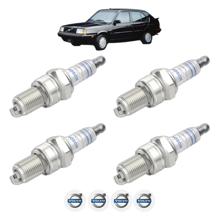 Set 4 Bujii Scanteie VOLVO 340-360 (343, 345) 2.0 105 CP din 1984 - 1987, bujie motor, Bosch, 4x Stickere auto cu VOLVO