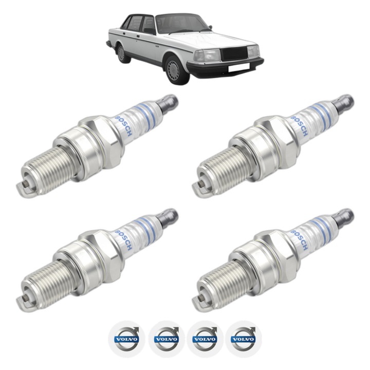 Set 4 Bujii Scanteie VOLVO 240 (P242, P244) 2.0 103 CP din 1984 - 1985, bujie motor, Bosch, 4x Stickere auto cu VOLVO