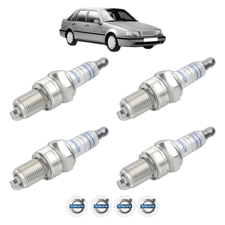 Set 4 Bujii Scanteie VOLVO 440 (445) 2.0 109 CP din 1993 - 1996, bujie motor, Bosch, 4x Stickere auto cu VOLVO