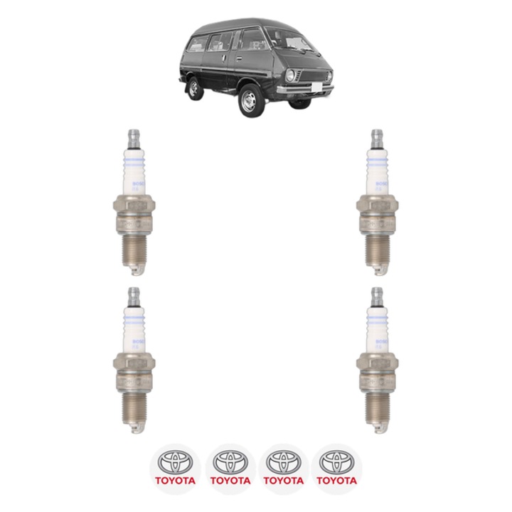 Set 4 Bujii Scanteie TOYOTA LITEACE Wagon (YM2_, CM2_, KM2_) 1.3 (KM20_, KM20R) 58 CP din 1979 - 1985, bujie motor, Bosch, 4x Stickere auto cu TOYOTA