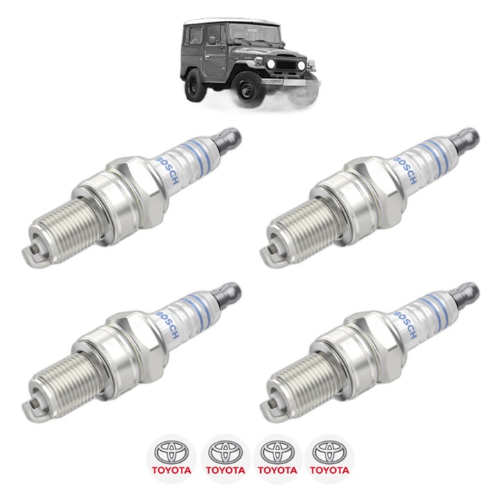 Set 4 Bujii Scanteie TOYOTA LAND CRUISER (_J4_, _J5_) 4.2 (FJ40, FJ43, FJ45, FJ55) 121 CP din 1975 - 1986, bujie motor, Bosch, 4x Stickere auto cu TOYOTA