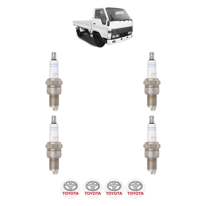 Set 4 Bujii Scanteie TOYOTA DYNA 150 Platform/Chassis (_Y_) 2.0 (YY61_) 88 CP din 1985 - 1987, bujie motor, Bosch, 4x Stickere auto cu TOYOTA