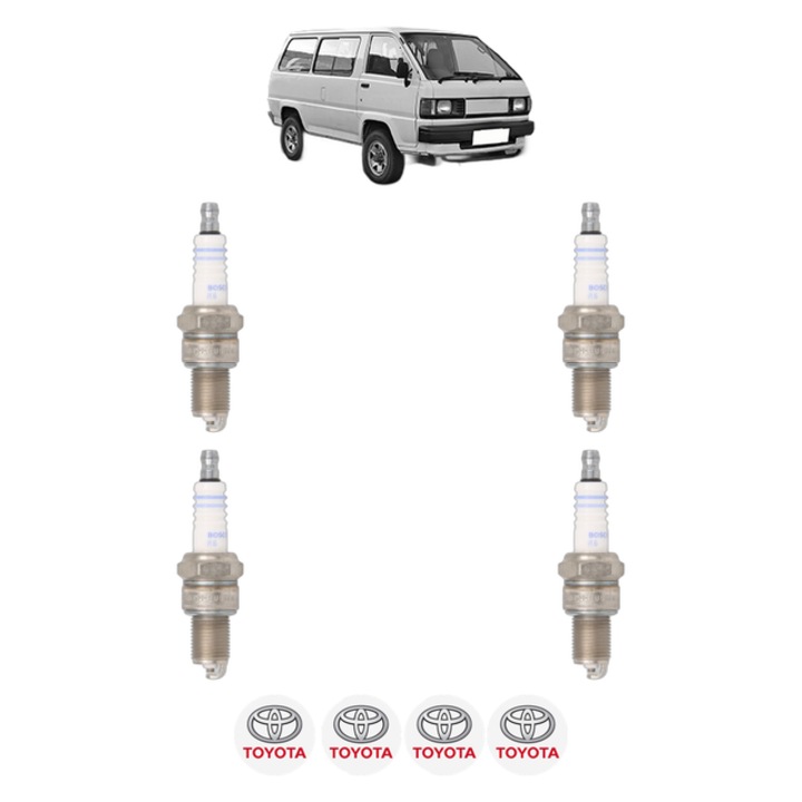 Set 4 Bujii Scanteie TOYOTA LITEACE Bus (_M3_, _M4_) 1.5 (KM30LG) 71 CP din 1989 - 1992, bujie motor, Bosch, 4x Stickere auto cu TOYOTA
