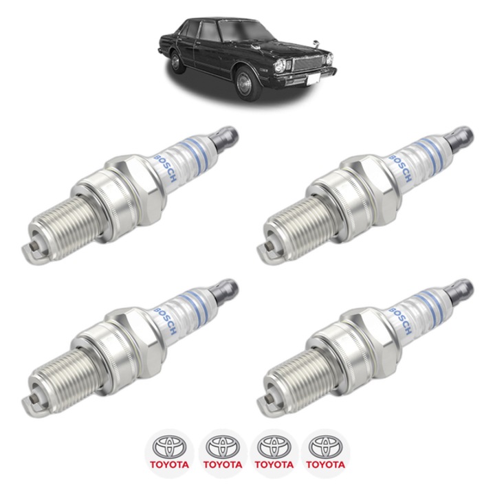 Set 4 Bujii Scanteie TOYOTA CRESSIDA Saloon (_X3_) 2.0 (RX30) 90 CP din 1977 - 1981, bujie motor, Bosch, 4x Stickere auto cu TOYOTA