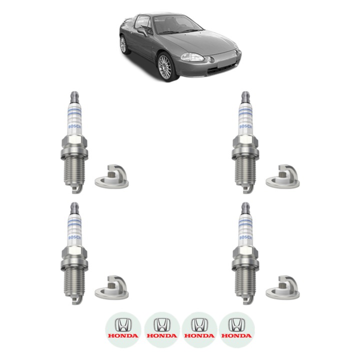 Set 4 Bujii Scanteie HONDA CRX III (EH, EG) 1.6 ESi (EH6) 125 CP din 1992 - 1998, bujie motor, Bosch, 4x Stickere auto cu HONDA