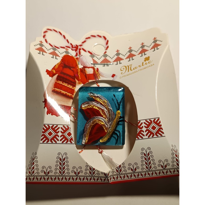 Martisor pictat manual pe sticla si rasina