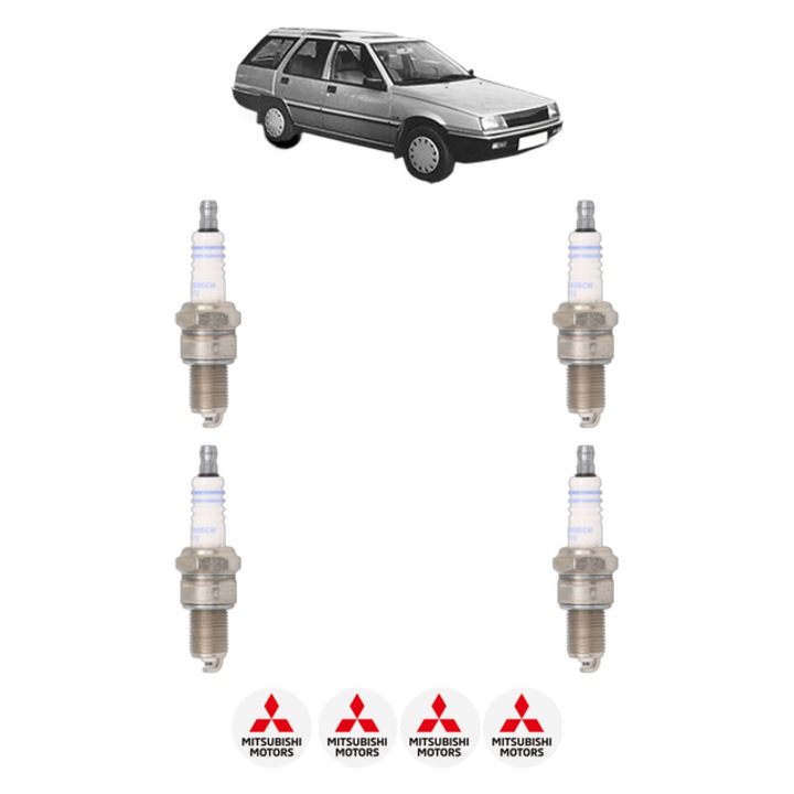 Set 4 Bujii Scanteie MITSUBISHI LANCER III Station Wagon (C1_V, C3_V) 1.8 4WD (C37V) 90 CP din 1987 - 1987, bujie motor, Bosch, 4x Stickere auto cu MITSUBISHI