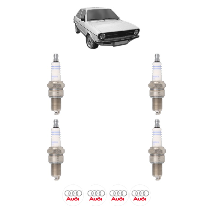 Set 4 Bujii Scanteie AUDI 80 B1 Saloon (80, 82) 1.6 75 CP din 1975 - 1978, bujie motor, Bosch, 4x Stickere auto cu AUDI
