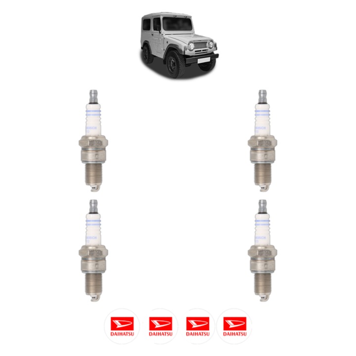 Set 4 Bujii Scanteie DAIHATSU TAFT 1.6 4x4 67 CP din 1976 - 1985, bujie motor, Bosch, 4x Stickere auto cu DAIHATSU