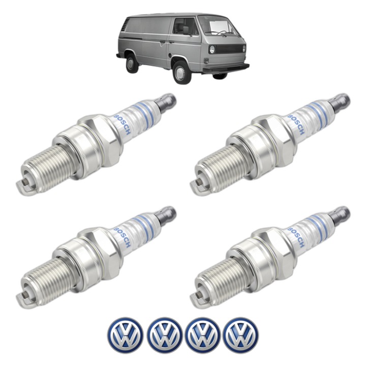 Set 4 Bujii Scanteie Volkswagen TRANSPORTER T3 Van (24_, 25_) 1.9 Syncro 78 CP din 1984 - 1992, bujie motor, Bosch, 4x Stickere auto cu Volkswagen