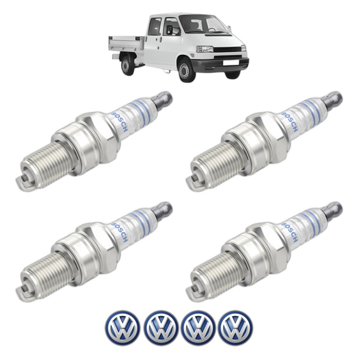 Set 4 Bujii Scanteie Volkswagen TRANSPORTER T4 Platform/Chassis (70E, 70L, 70M, 7DE, 7DL, 7D 1.8 67 CP din 1990 - 1992, bujie motor, Bosch, 4x Stickere auto cu Volkswagen