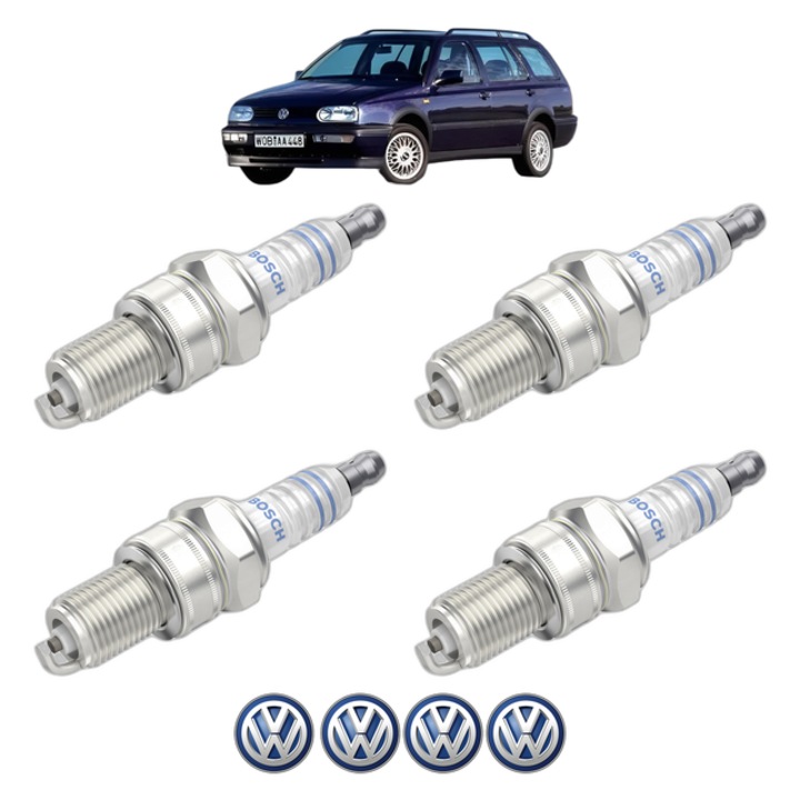 Set 4 Bujii Scanteie Volkswagen GOLF Van III Variant (1H5) 1.8 75 CP din 1993 - 1999, bujie motor, Bosch, 4x Stickere auto cu Volkswagen