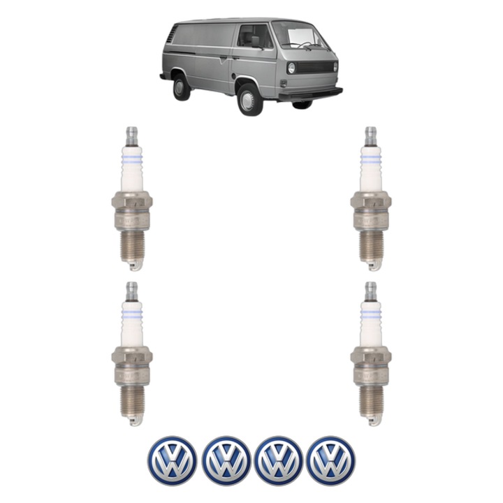 Set 4 Bujii Scanteie Volkswagen TRANSPORTER T3 Van (24_, 25_) 1.9 60 CP din 1982 - 1992, bujie motor, Bosch, 4x Stickere auto cu Volkswagen