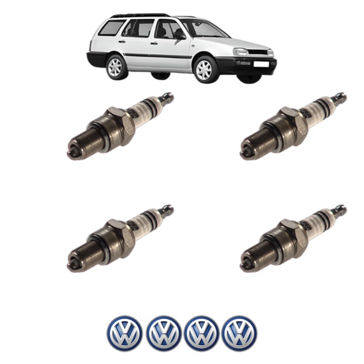 Set 4 Bujii Scanteie Volkswagen GOLF III Variant (1H5) 1.4 60 CP din 1993 - 1999, bujie motor, Bosch, 4x Stickere auto cu Volkswagen
