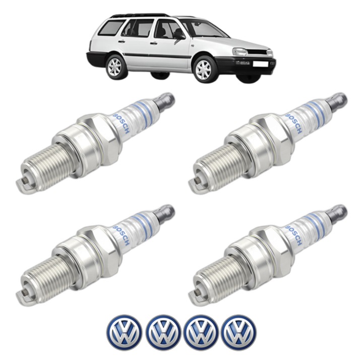 Set 4 Bujii Scanteie Volkswagen GOLF III Variant (1H5) 1.4 55 CP din 1993 - 1999, bujie motor, Bosch, 4x Stickere auto cu Volkswagen