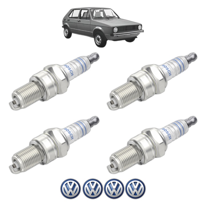 Set 4 Bujii Scanteie Volkswagen GOLF I (17) 1.5 70 CP din 1974 - 1975, bujie motor, Bosch, 4x Stickere auto cu Volkswagen
