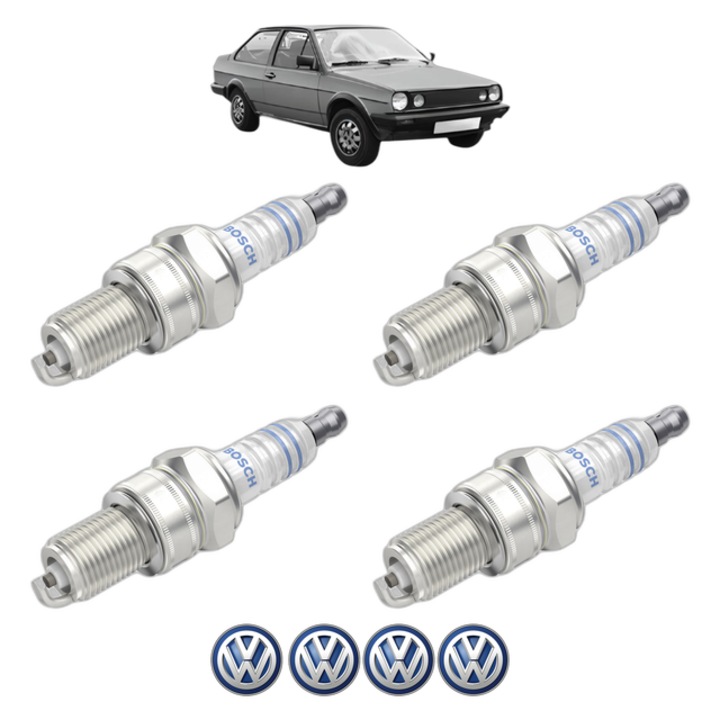 Set 4 Bujii Scanteie Volkswagen POLO CLASSIC (86C, 80) 1.3 Cat 55 CP din 1987 - 1994, bujie motor, Bosch, 4x Stickere auto cu Volkswagen