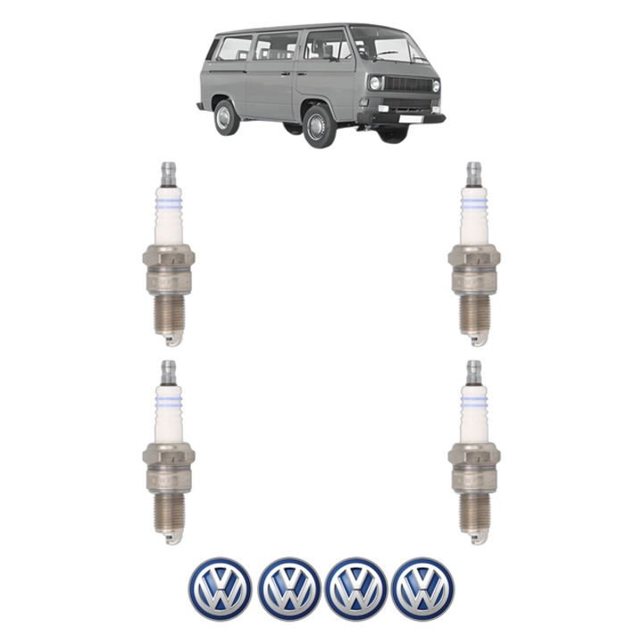 Set 4 Bujii Scanteie Volkswagen TRANSPORTER T3 Bus (25_) 2.1 Syncro 112 CP din 1986 - 1992, bujie motor, Bosch, 4x Stickere auto cu Volkswagen