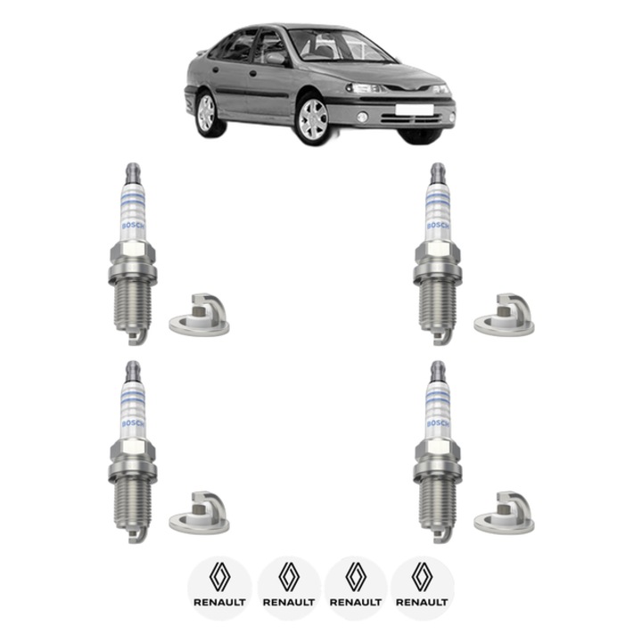 Set 4 Bujii Scanteie RENAULT LAGUNA I (B56_, 556_) 2.0 (556A) 139 CP din 1999 - 2001, bujie motor, Bosch, 4x Stickere auto cu RENAULT