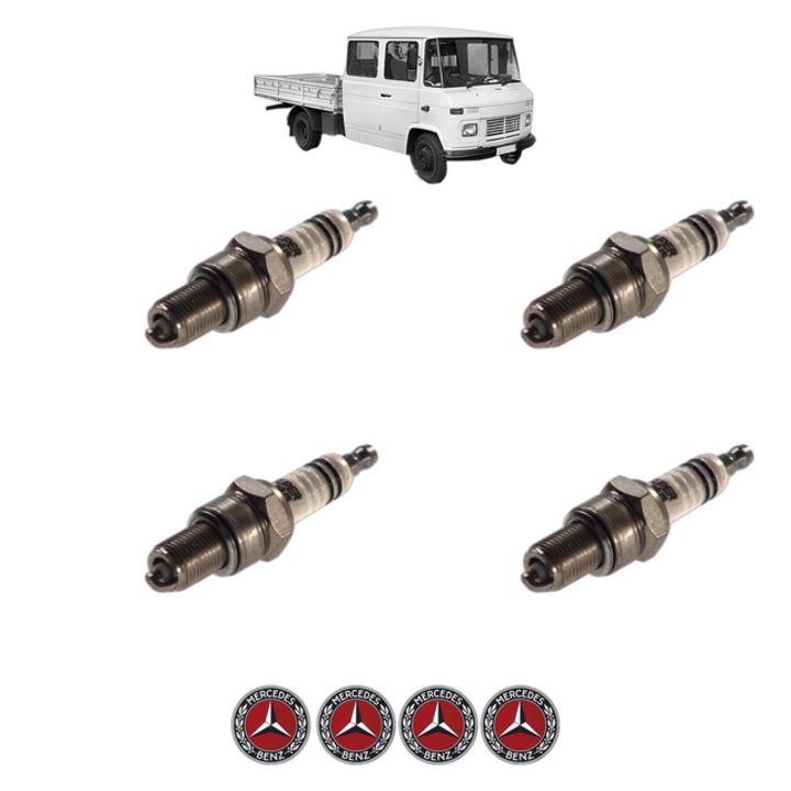 Set 4 Bujii Scanteie MERCEDES-BENZ T2/L Platform/Chassis LK 408 G, LK 409 (309.040, 309.041, 309.044) 90 CP din 1975 - 1982, bujie motor, Bosch, 4x Stickere auto cu MERCEDES-BENZ